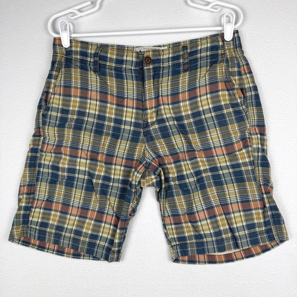Lucky Brand Chino Shorts Men 29 Madras Plaid Flat Front Preppy Y2K